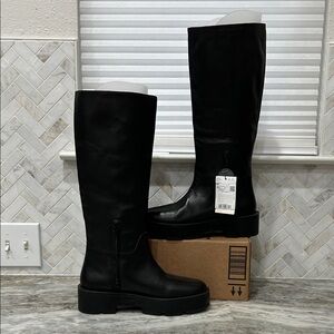 NWT!!  MANGO Black Chunky Tall Leather Boots